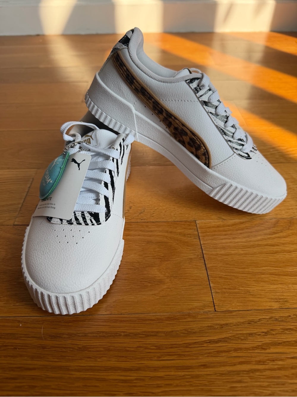 NEW Puma Women’s White Sneakers with Leopard and Zebra Accents